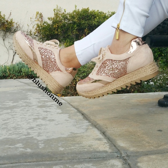 Shoes - Rose Gold Glitter Espadrilles Sneakers